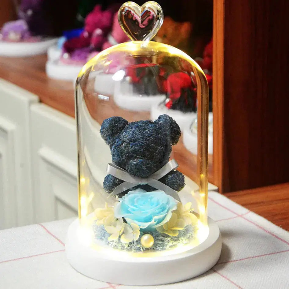 Eternal Rose Flower Bear Ornament 2Hearts