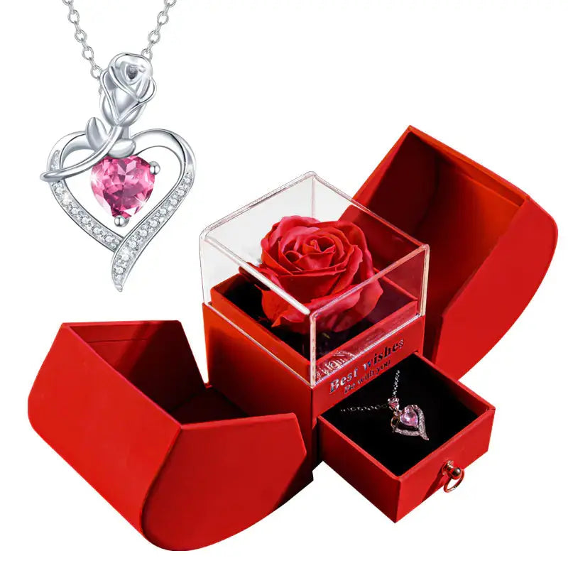 Amazon Preserved Flower Jewelry Box with Necklace 2Hearts