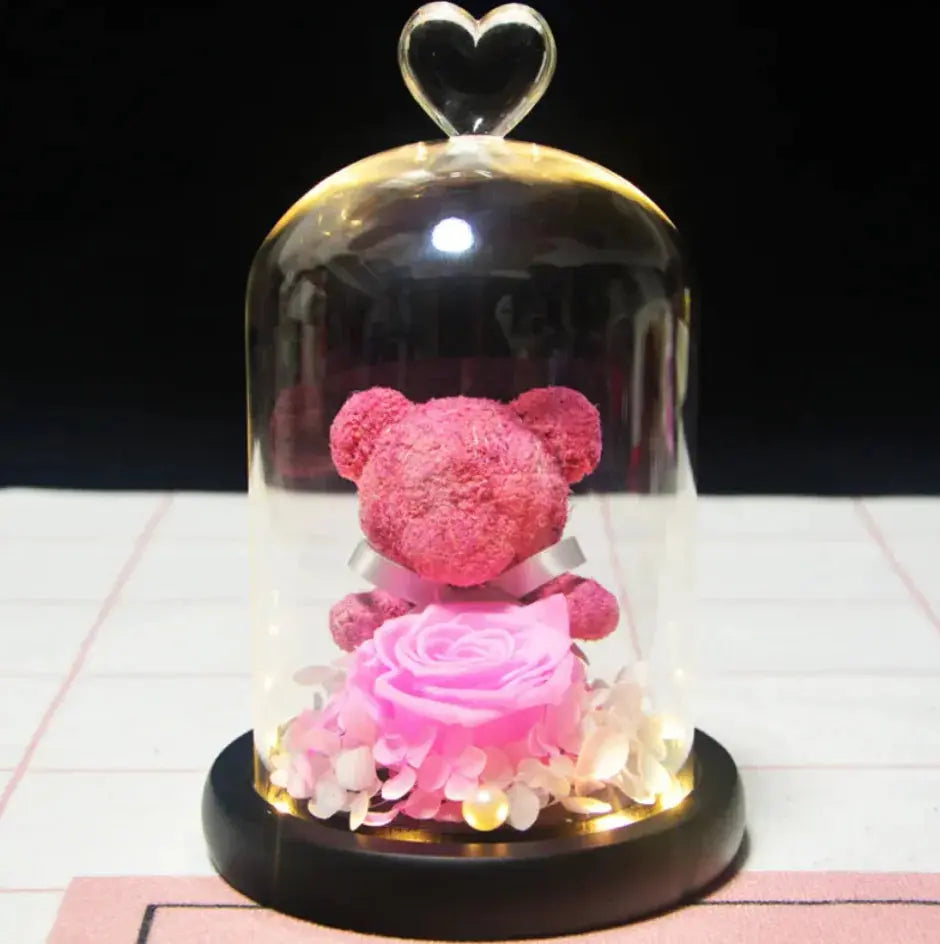Eternal Rose Flower Bear Ornament 2Hearts