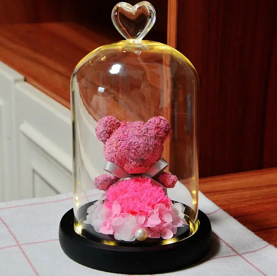 Eternal Rose Flower Bear Ornament 2Hearts