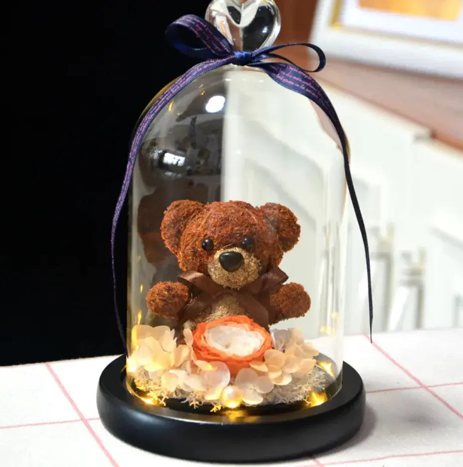 Eternal Rose Flower Bear Ornament 2Hearts