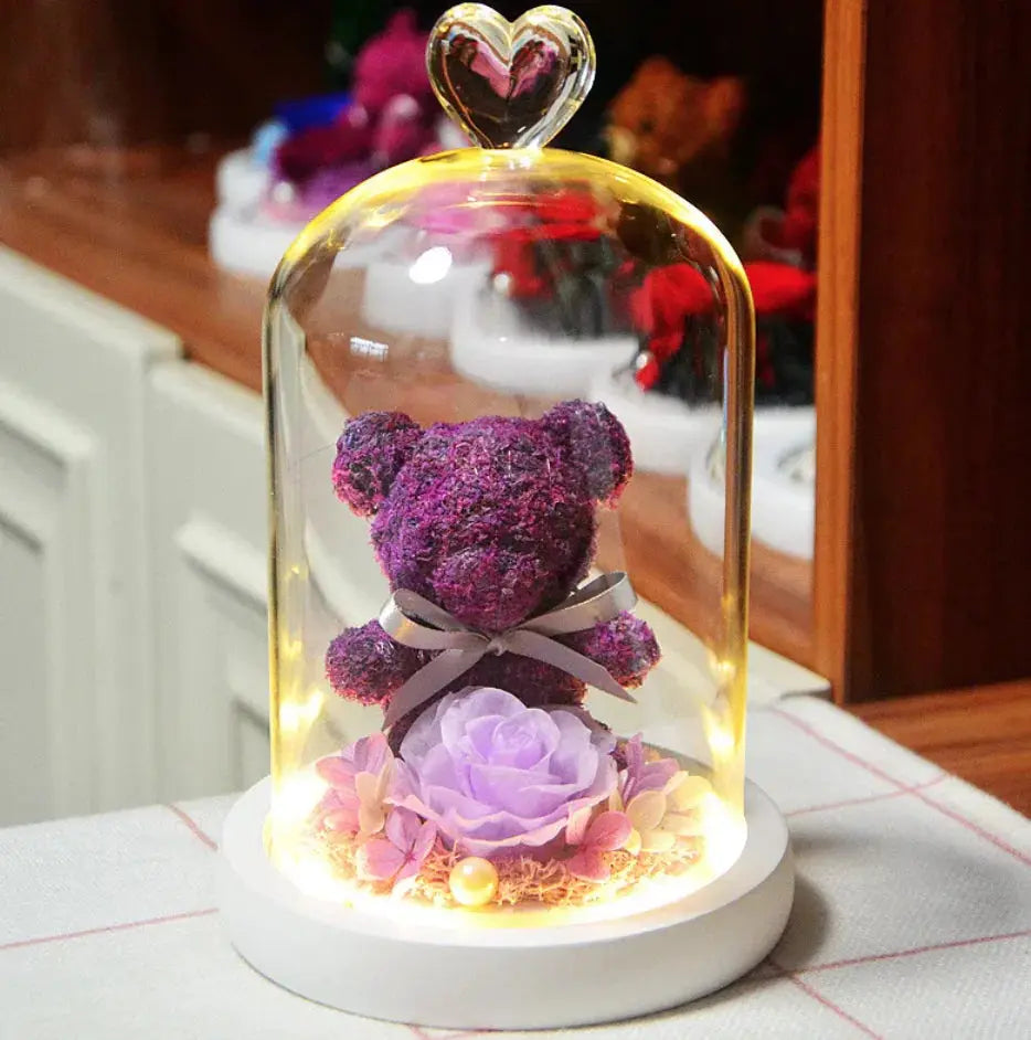 Eternal Rose Flower Bear Ornament 2Hearts