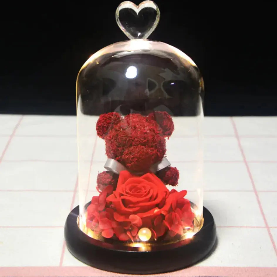 Eternal Rose Flower Bear Ornament 2Hearts