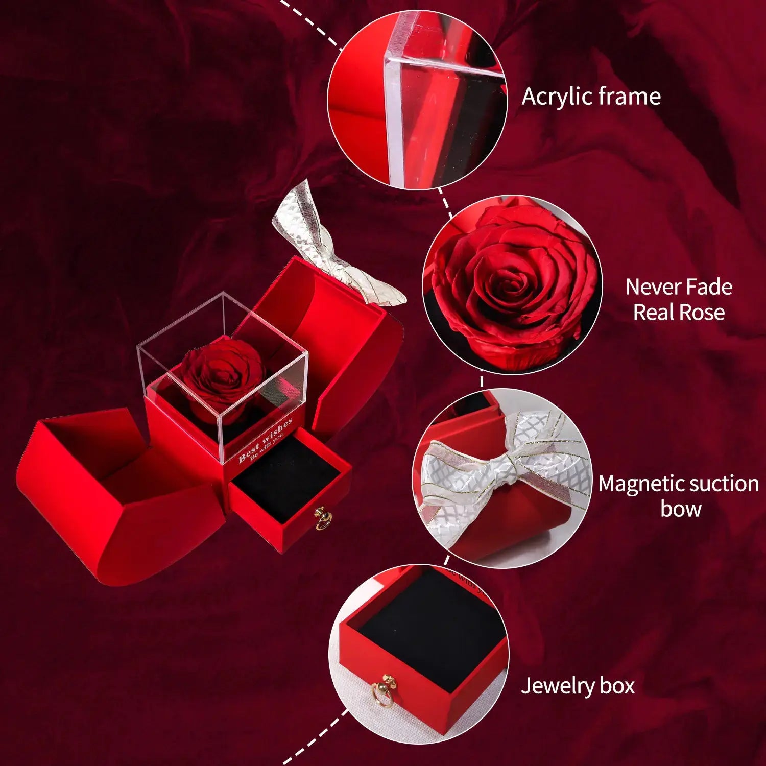 Amazon Preserved Flower Jewelry Box with Necklace 2Hearts