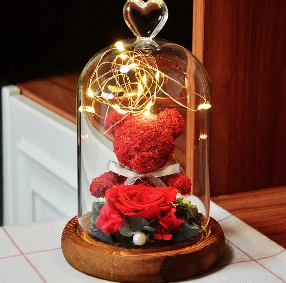 Eternal Rose Flower Bear Ornament 2Hearts