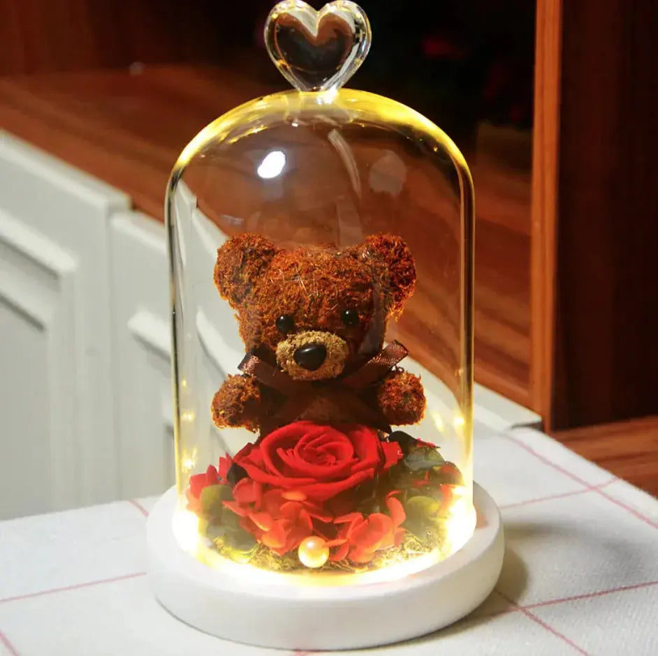 Eternal Rose Flower Bear Ornament 2Hearts