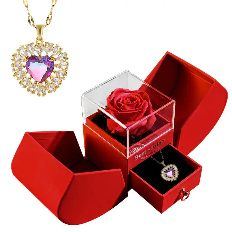 Amazon Preserved Flower Jewelry Box with Necklace 2Hearts