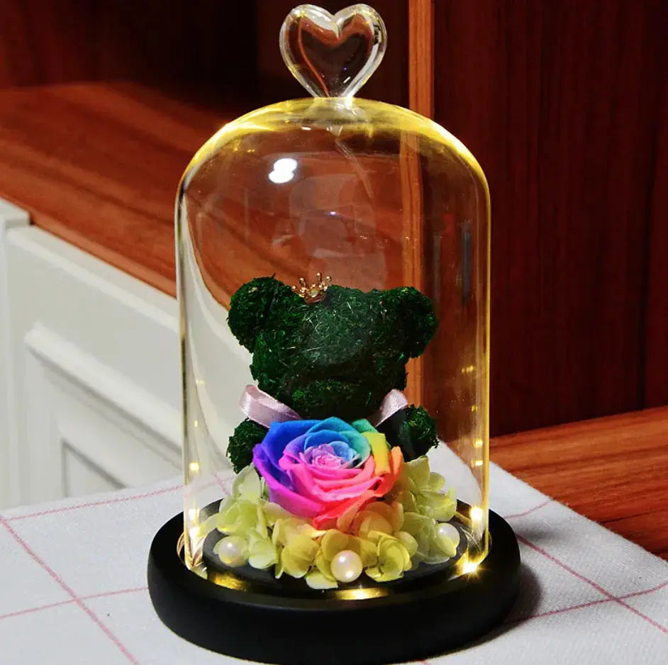 Eternal Rose Flower Bear Ornament 2Hearts