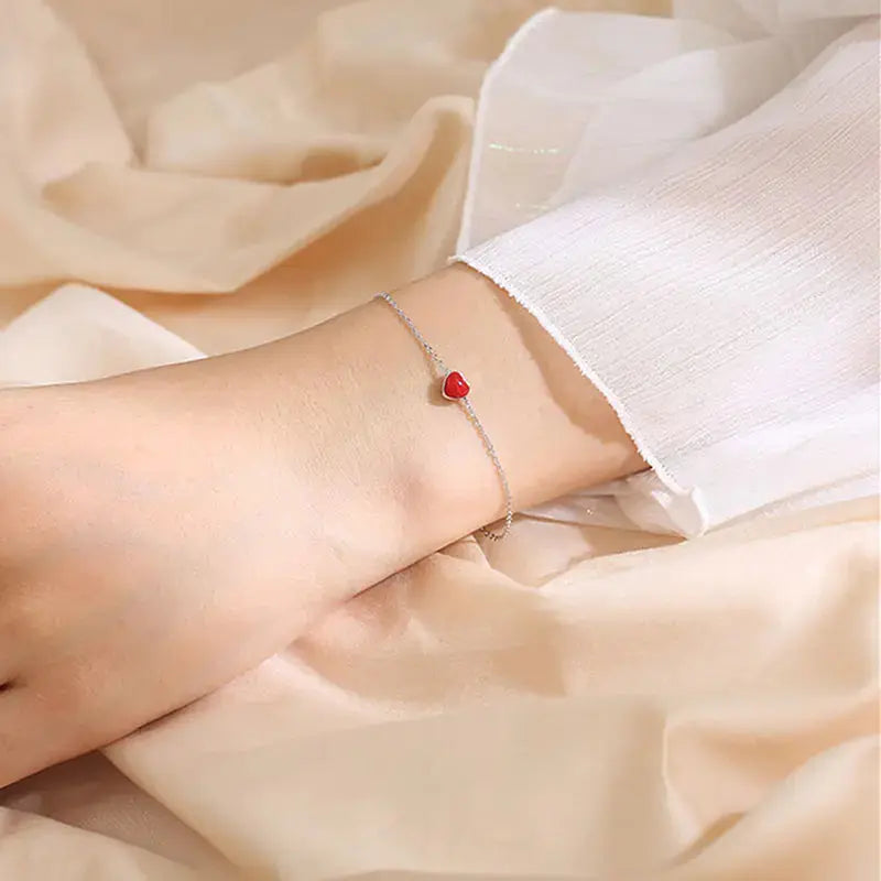 2010 Korean Minimalist Red Resin Heart Bracelet 2Hearts