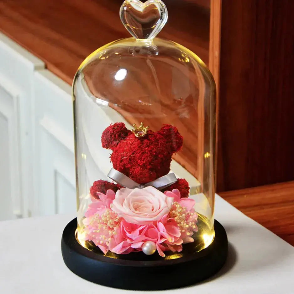Eternal Rose Flower Bear Ornament 2Hearts