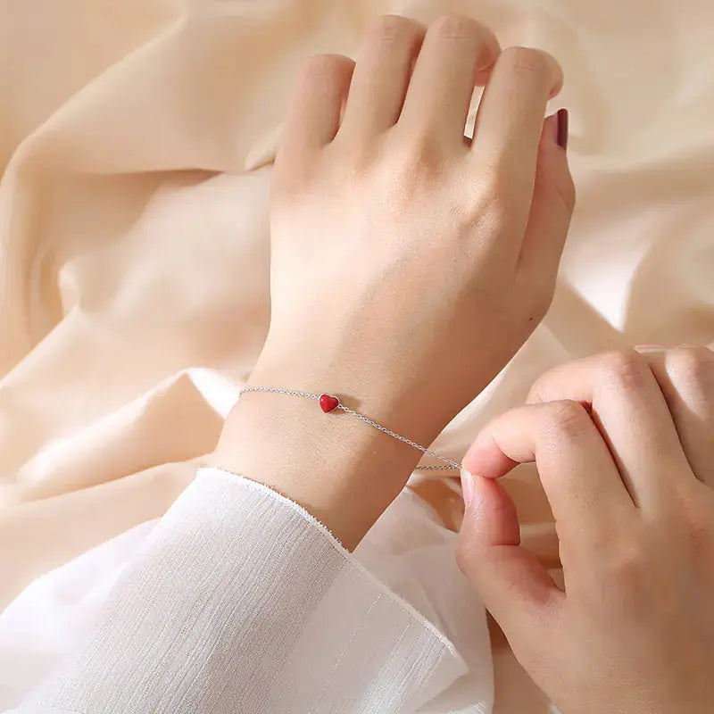 2010 Korean Minimalist Red Resin Heart Bracelet 2Hearts