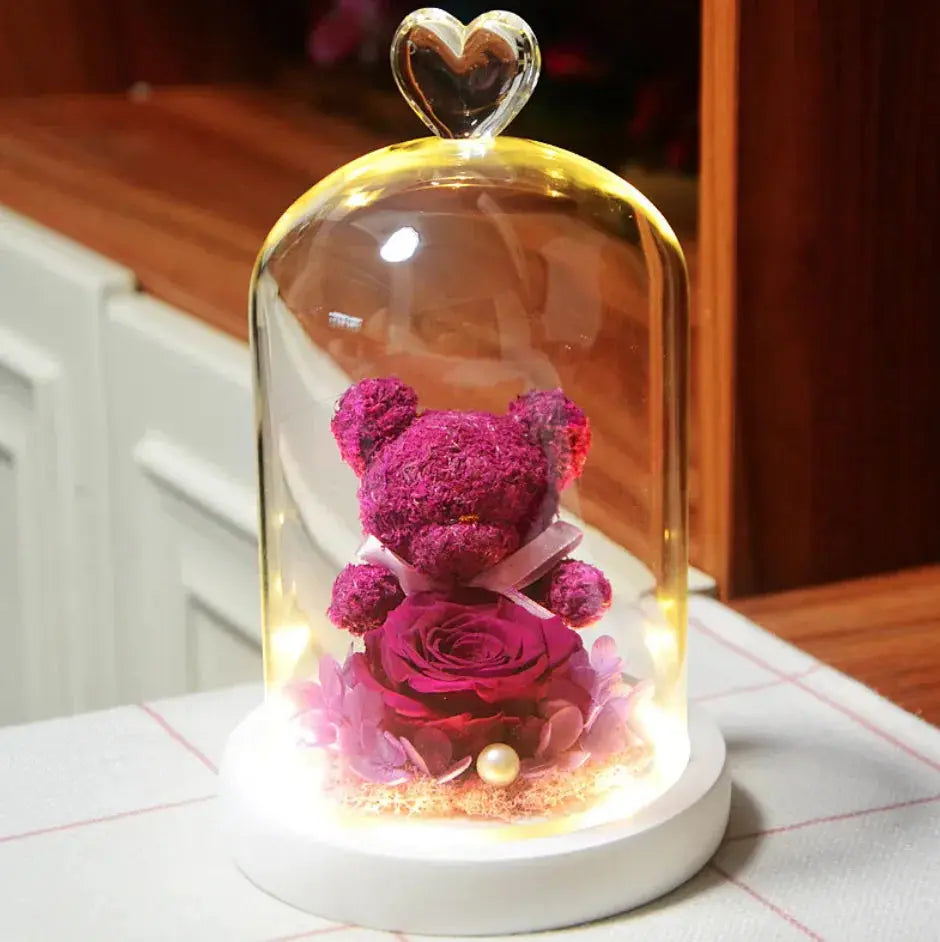 Eternal Rose Flower Bear Ornament 2Hearts