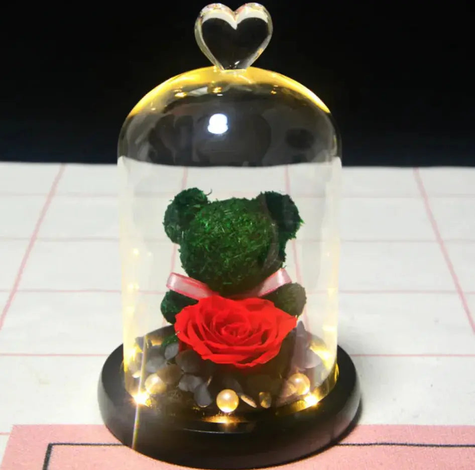 Eternal Rose Flower Bear Ornament 2Hearts