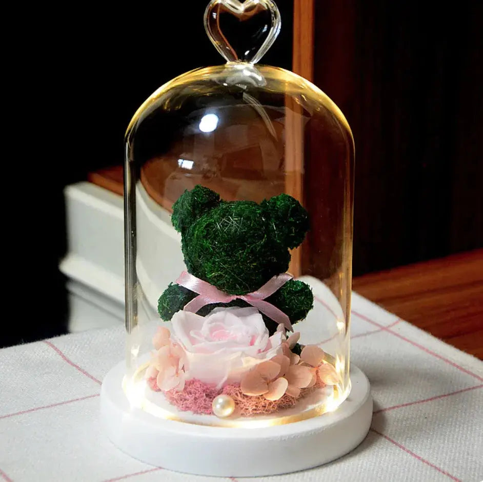 Eternal Rose Flower Bear Ornament 2Hearts