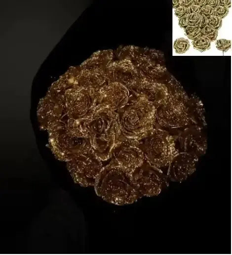 Artificial Glittering Flower Rose Bouquet 2Hearts