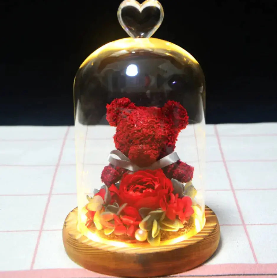 Eternal Rose Flower Bear Ornament 2Hearts