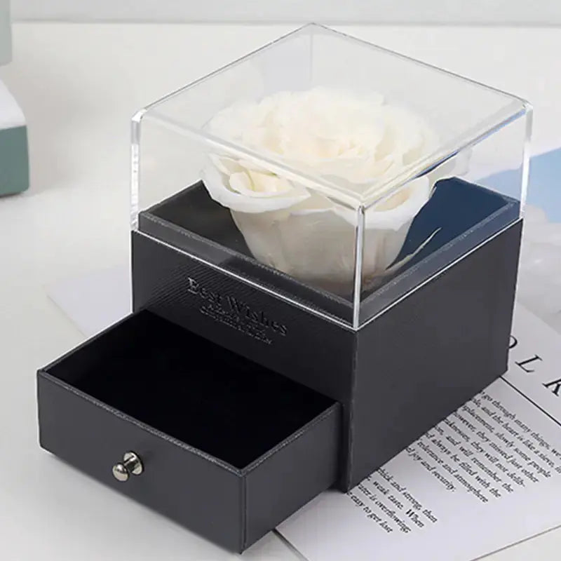 Eternal Flower Acrylic Jewelry Box with Real Rose Necklace 2Hearts