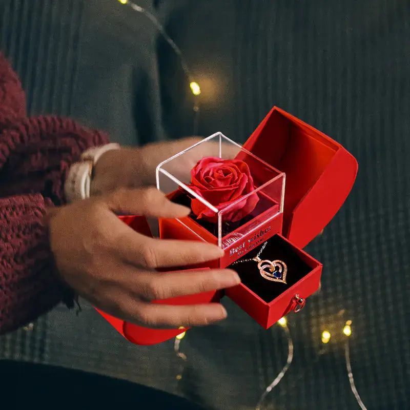 Amazon Preserved Flower Jewelry Box with Necklace 2Hearts