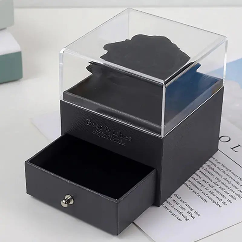 Eternal Flower Acrylic Jewelry Box with Real Rose Necklace 2Hearts