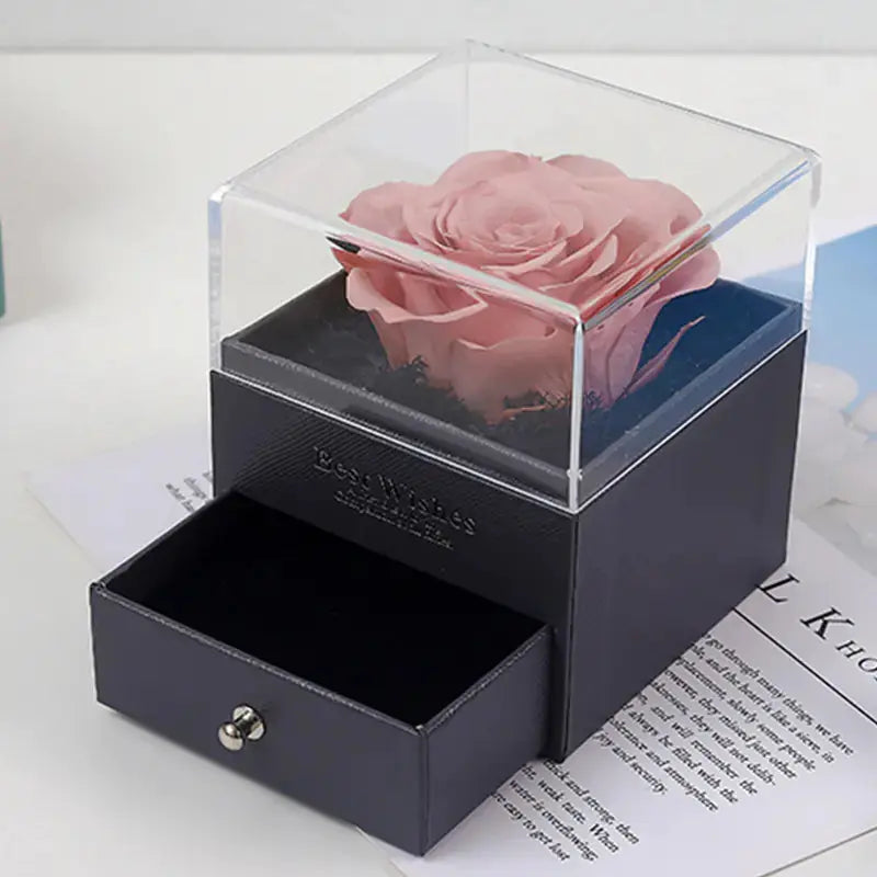 Eternal Flower Acrylic Jewelry Box with Real Rose Necklace 2Hearts
