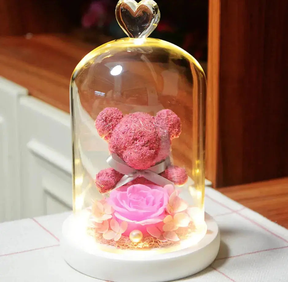 Eternal Rose Flower Bear Ornament 2Hearts