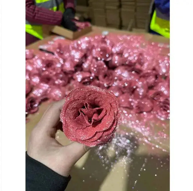 Artificial Glittering Flower Rose Bouquet 2Hearts