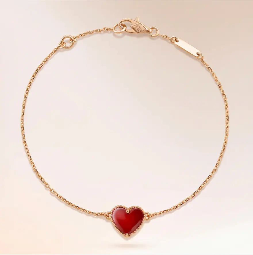 Sterling Silver Natural Red Agate Heart Bracelet 2Hearts