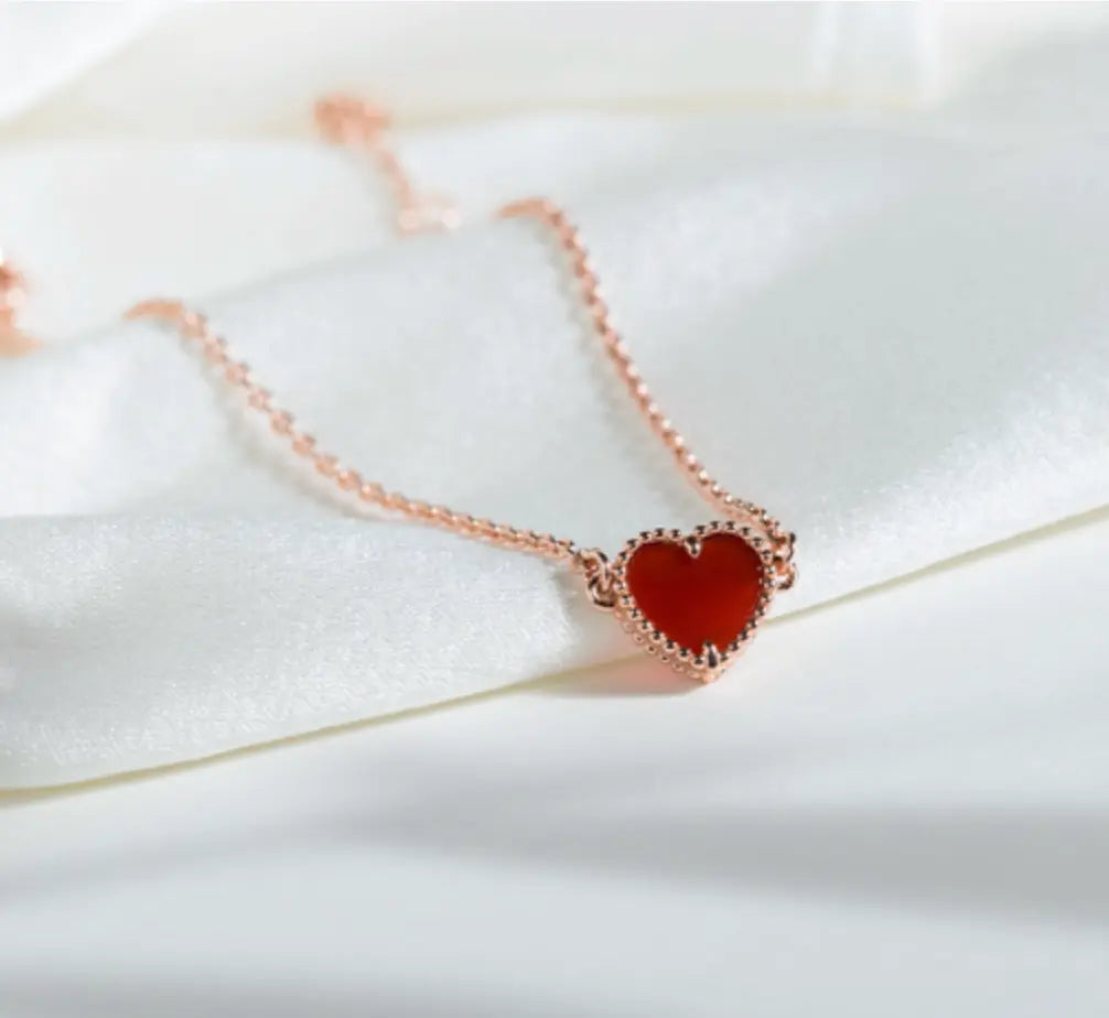 Sterling Silver Natural Red Agate Heart Bracelet 2Hearts