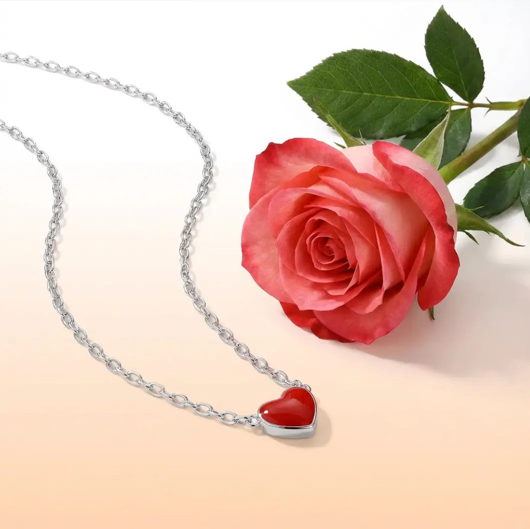 Cute Handmade Red Enamel Heart Necklace for Women 2Hearts