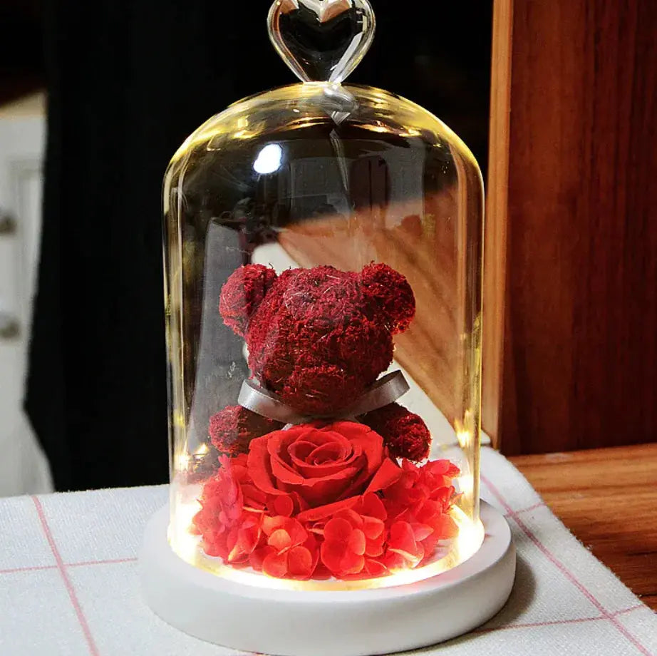 Eternal Rose Flower Bear Ornament 2Hearts