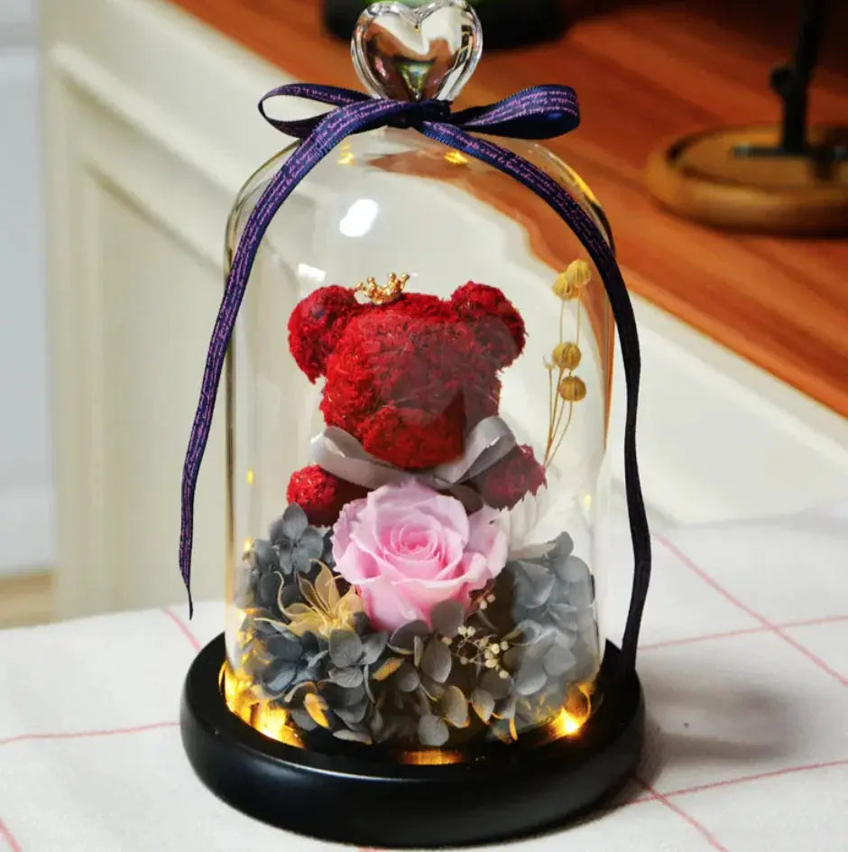 Eternal Rose Flower Bear Ornament 2Hearts