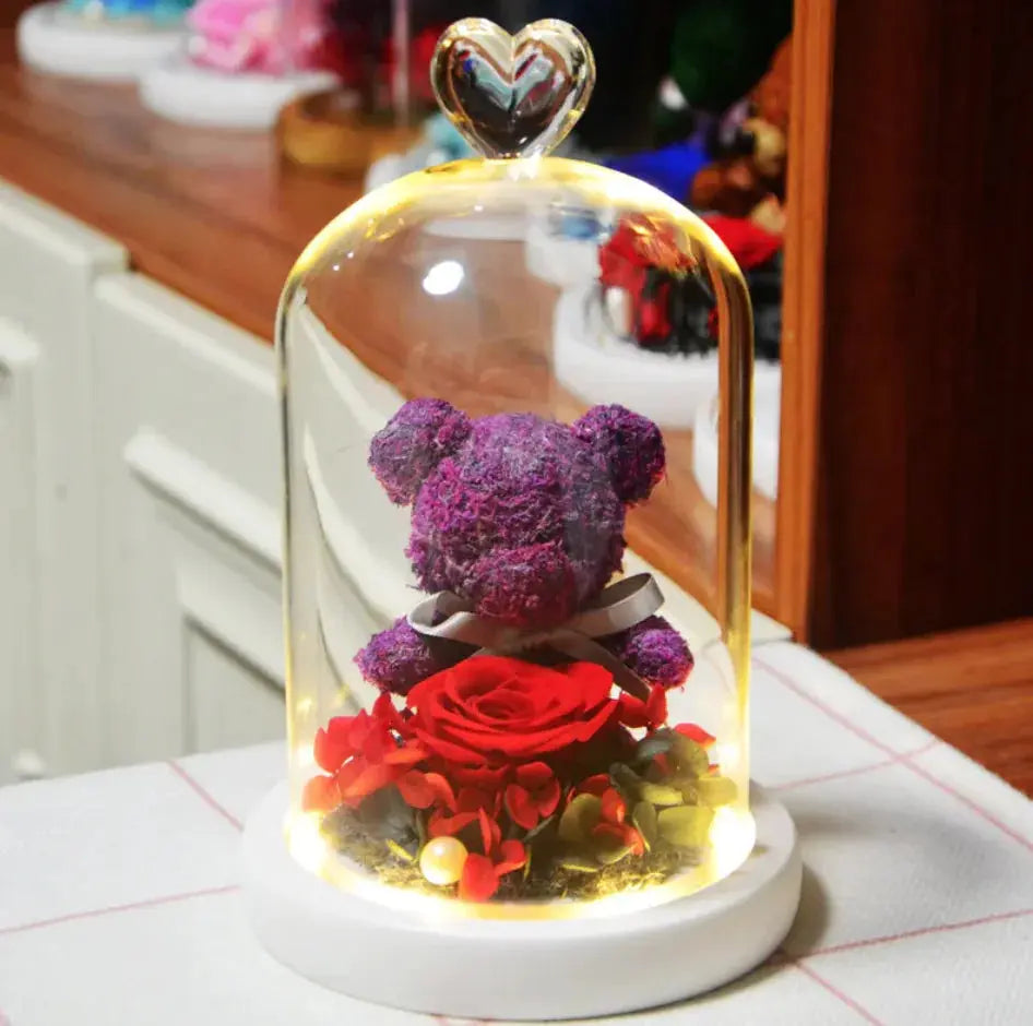 Eternal Rose Flower Bear Ornament 2Hearts