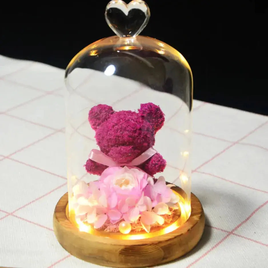 Eternal Rose Flower Bear Ornament 2Hearts
