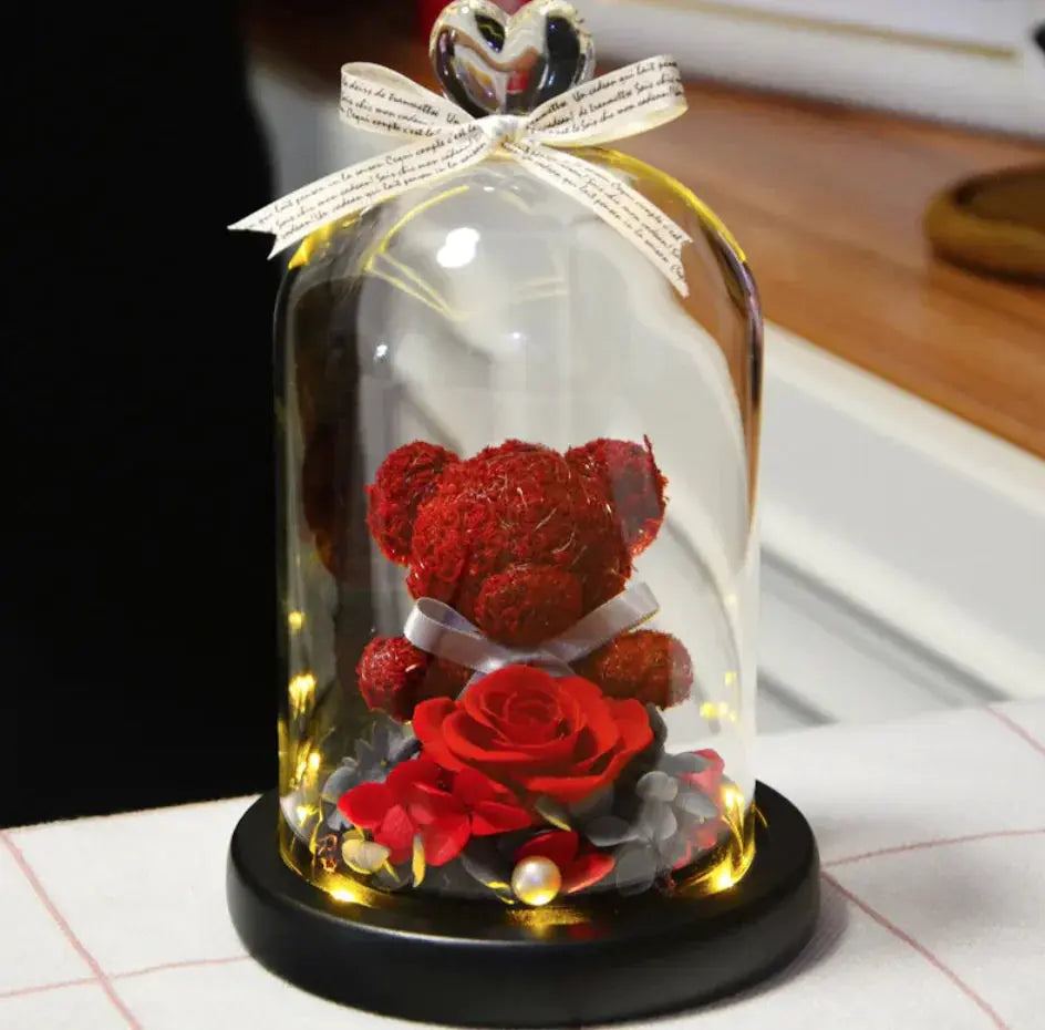 Eternal Rose Flower Bear Ornament 2Hearts