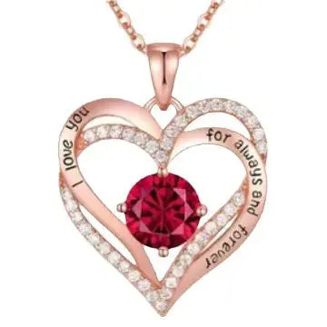 Ocean Heart Necklace with Ruby and Sapphire Pendant 2Hearts