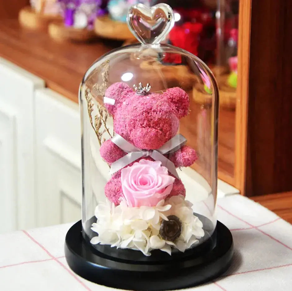 Eternal Rose Flower Bear Ornament 2Hearts