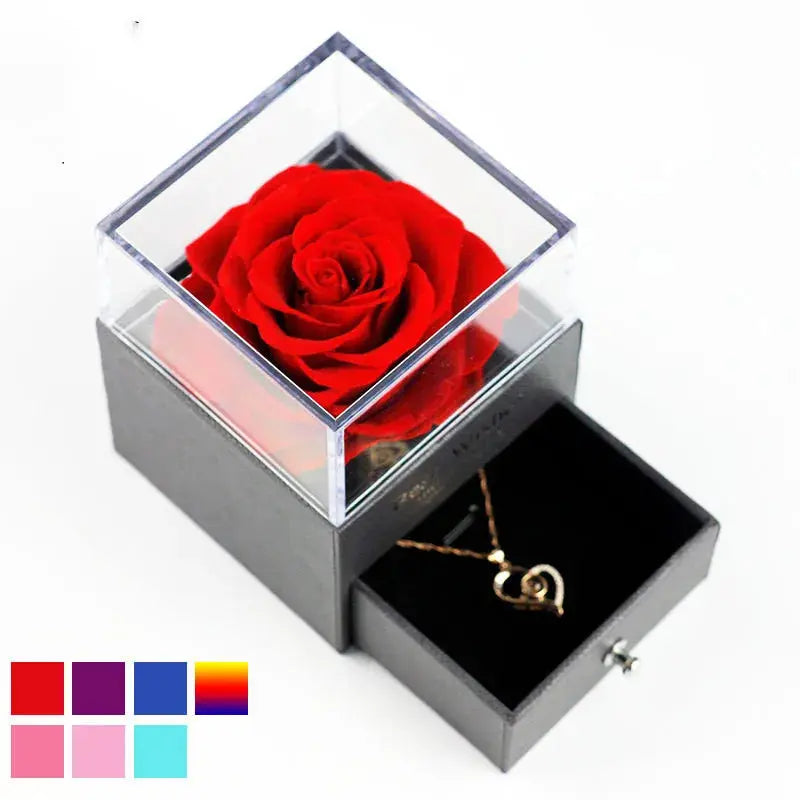 Preserved Flower  with Necklace 2Hearts