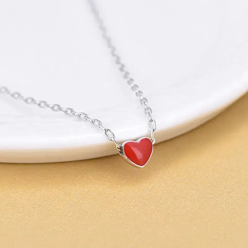 Cute Handmade Red Enamel Heart Necklace for Women 2Hearts