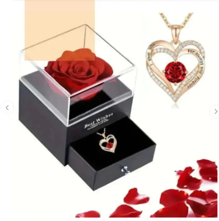Preserved Flower  with Necklace 2Hearts