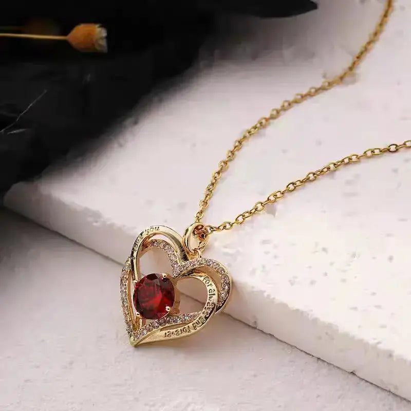 Ocean Heart Necklace with Ruby and Sapphire Pendant 2Hearts