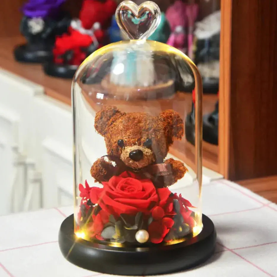 Eternal Rose Flower Bear Ornament 2Hearts