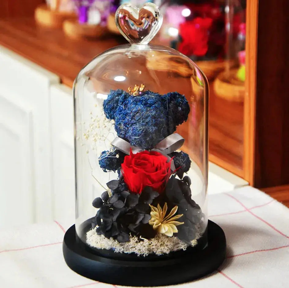 Eternal Rose Flower Bear Ornament 2Hearts