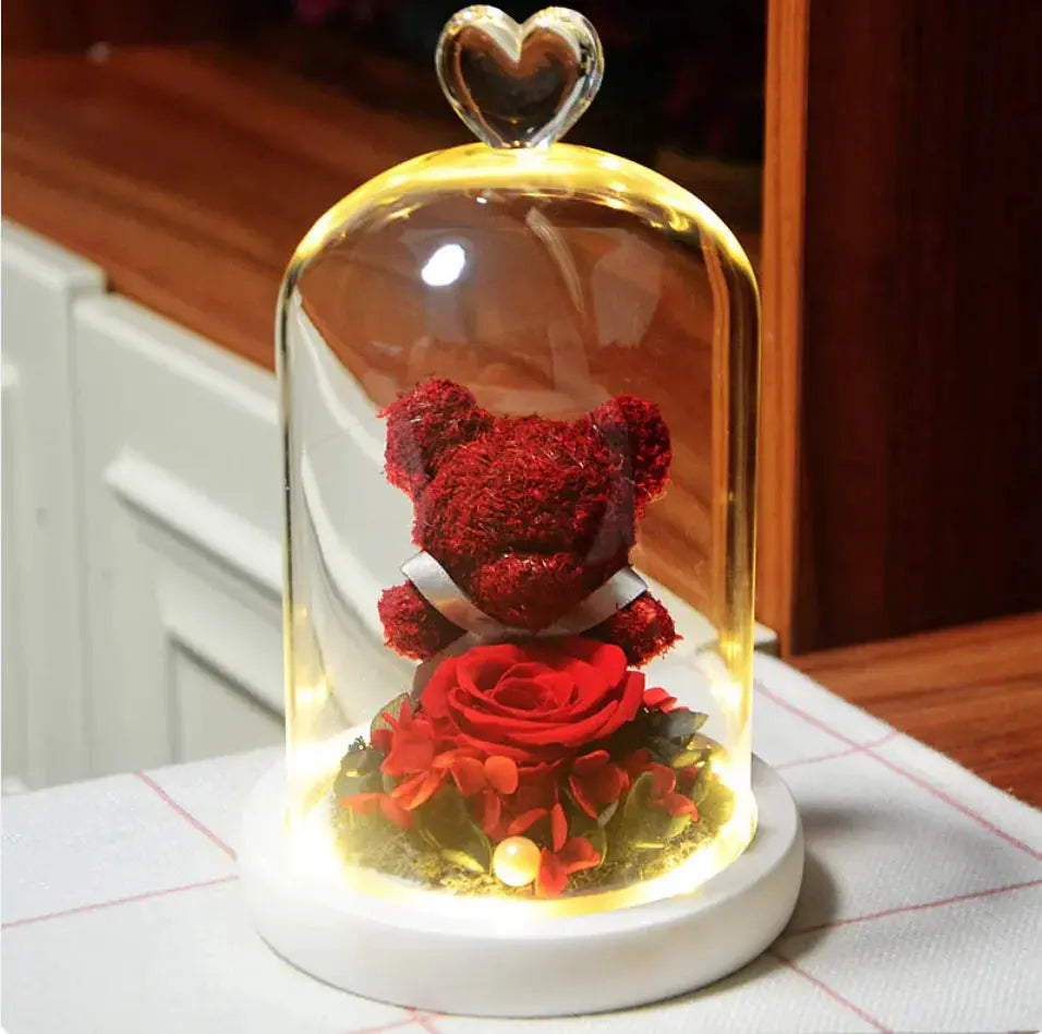 Eternal Rose Flower Bear Ornament 2Hearts