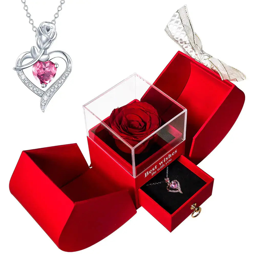 Amazon Preserved Flower Jewelry Box with Necklace 2Hearts