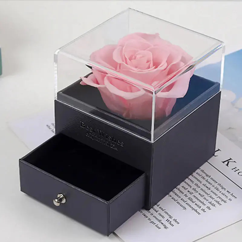 Eternal Flower Acrylic Jewelry Box with Real Rose Necklace 2Hearts