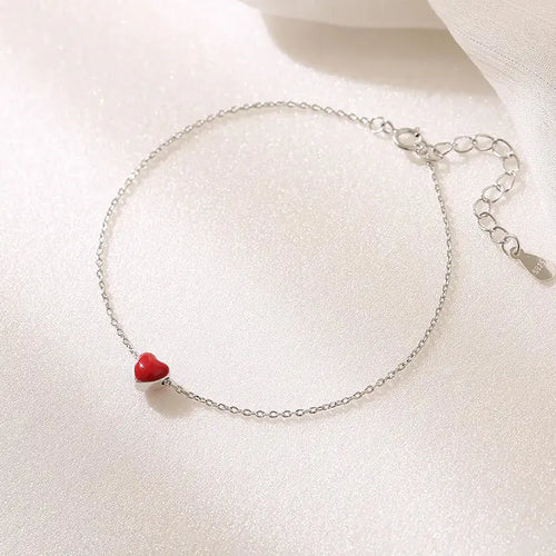 2010 Korean Minimalist Red Resin Heart Bracelet 2Hearts