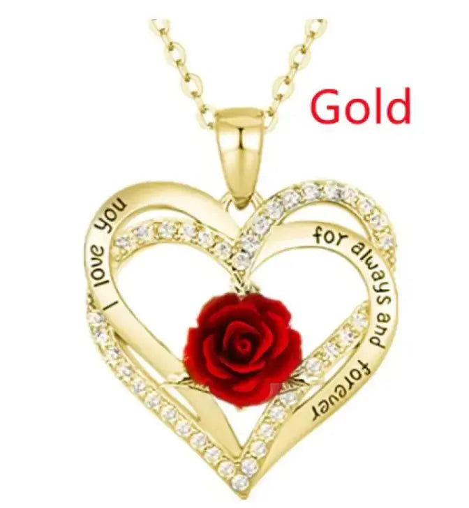 Preserved Flower  with Necklace 2Hearts