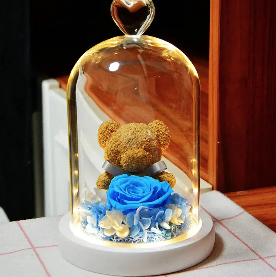 Eternal Rose Flower Bear Ornament 2Hearts